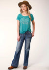 Roper Womens Printed Knit Tee Turquoise - Broken horn