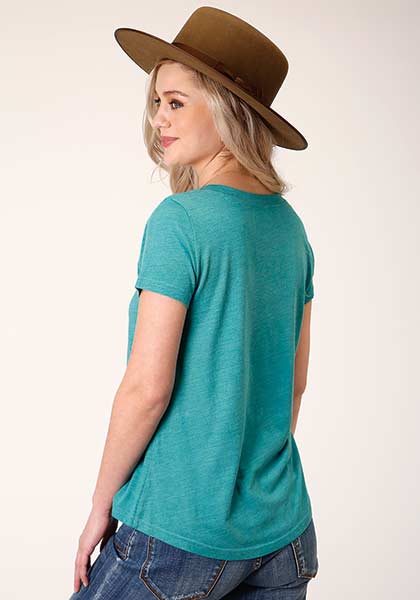Roper Womens Printed Knit Tee Turquoise - Broken horn