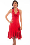 Red Peruvian cotton halter dress by Scully, featuring a stylish design and comfortable fit, shown on a model.