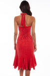 Red Peruvian cotton halter dress by SCULLY, featuring a stylish halter neckline and flowing fit, perfect for casual or summer wear.