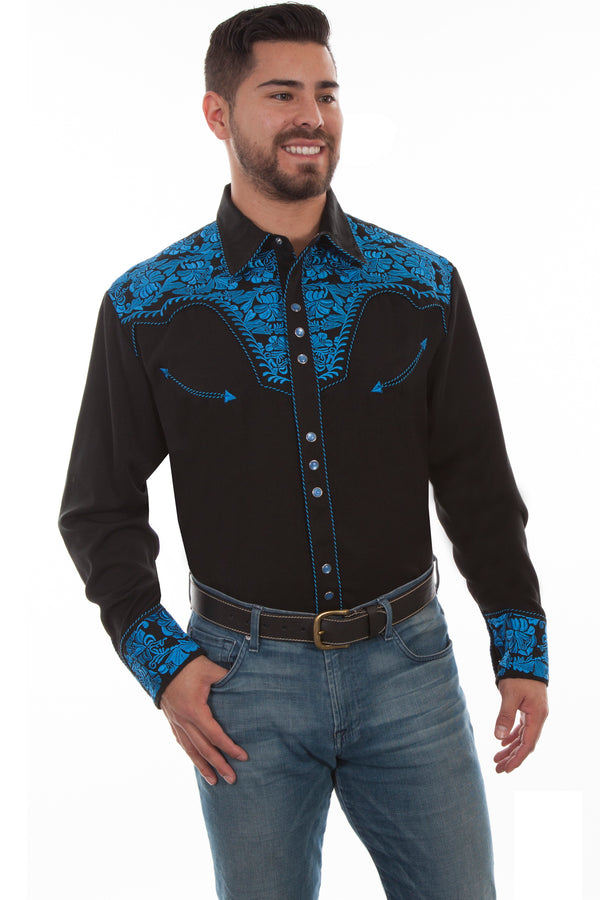 Scully Floral Tooled Embroidery Shirt - Broken horn