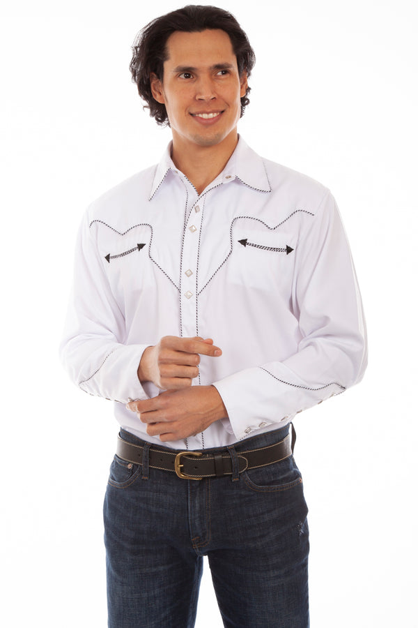SOLID SHIRT W/CANDY CANE PIPING - WHITE - Broken horn