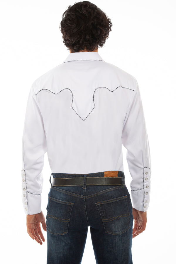 SOLID SHIRT W/CANDY CANE PIPING - WHITE - Broken horn