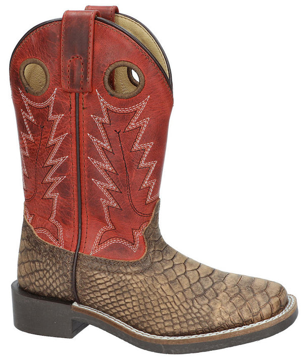 Smoky Mountain Boys Viper Boots for children, black leather cowboy boots with decorative stitching and pull tabs, size 3072C.