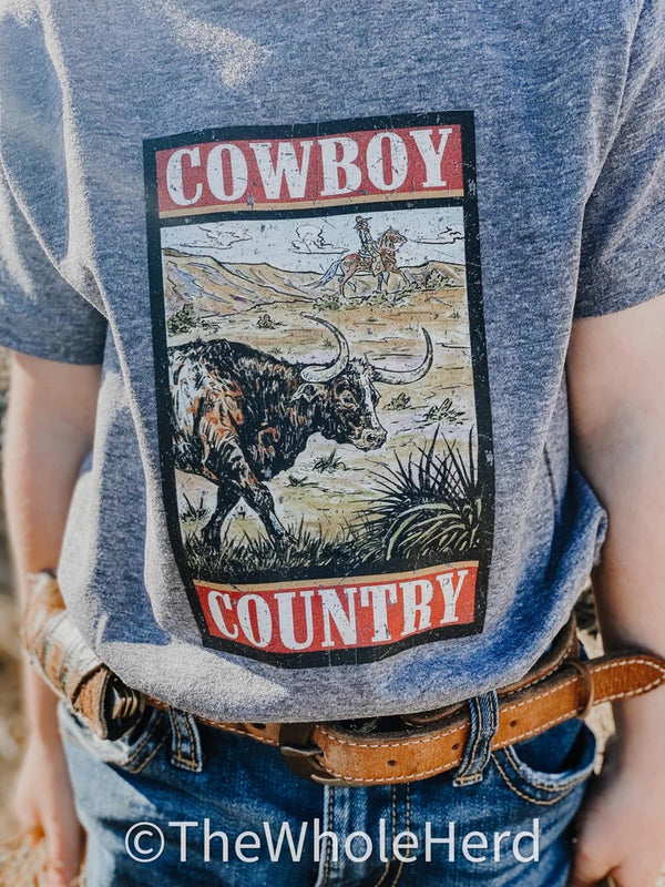 Cowboy Country - Kids Western Graphic Tee - Broken horn