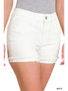 Cuffed Raw Hem Denim Shorts - White - Broken horn