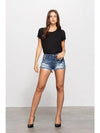Distressed cuff shorts- Dark Denim - Broken horn