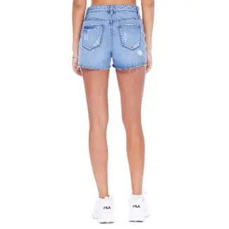 High Rise Shorts Light Denim Wash - Broken horn