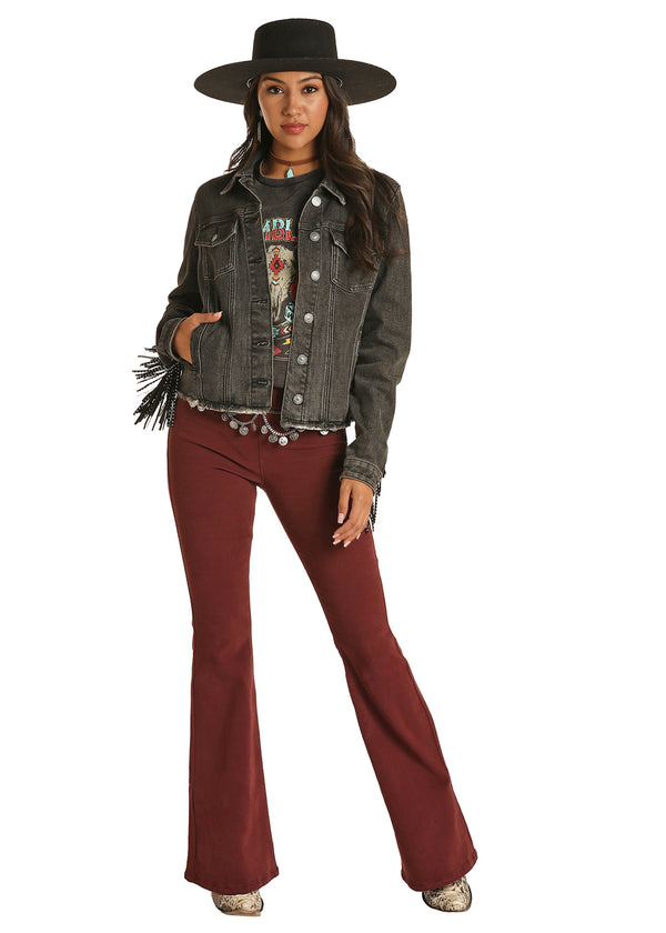 Rock & Roll Jacket with Studded Black Leather Fringe - Broken horn