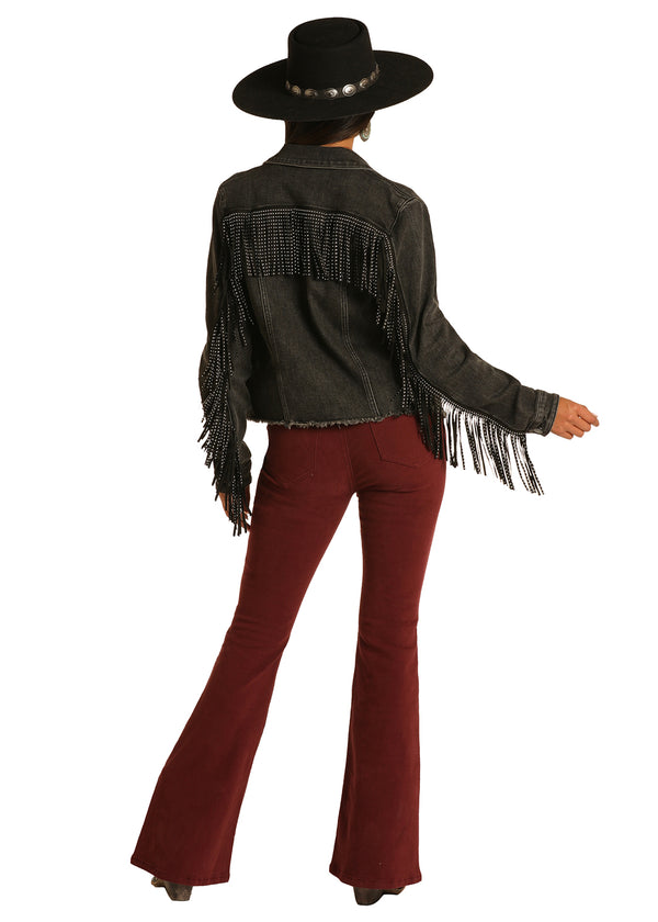 Rock & Roll Jacket with Studded Black Leather Fringe - Broken horn
