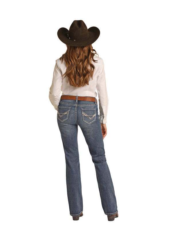 Rock & Roll Cowhide Applique Riding Jean - Medium Vintage - Broken horn