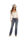 Rock & Roll Ladies Aztec Leather Embroidery - Broken horn